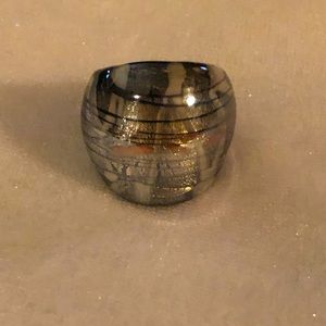 Silver, black and rose gold glass ring. Size 7.